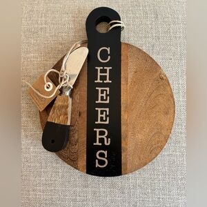 Mudpie Cheers Wooden Mini Serving Board With Spreader New With Tags